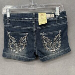 Kaba Jeans Y2K Womens Size 1 Embellished Rhinestone Distressed Denim Shorts NWT